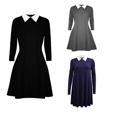 £8.99 • Buy Womens Swing Dress Collared Peter Pan Family Top Flared Plus Size Jersey