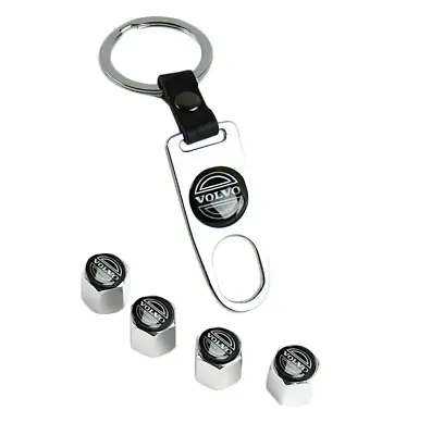 4x For Volvo Wheel Tire Valve Caps Stems Air Caps Keychain Key Ring Chrome • $30.99