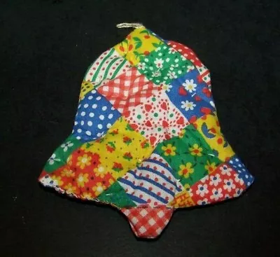 Vintage Quilted Bell Christmas Ornament 4.75  Holiday Retro Stripes Polka Dot • $2.95