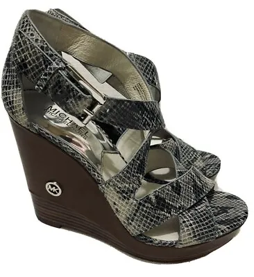 MICHAEL KORS  Belinda  Tan Leather Wedge & Python Sandals - Sz 9M / UK 6 / Eu 39 • $52.19