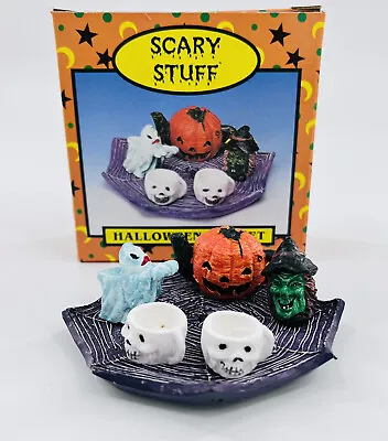 Vintage Halloween Miniature Tea Set Witch Ghost Skull Spiderweb Dollhouse Decor • $12.95