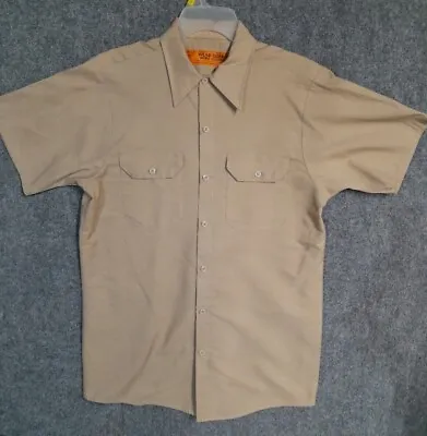 WEAR-GUARD Vintage 80s 90s USA Khaki Work Uniform Button SHIRT Men's Medium • $11.10