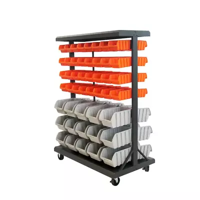 Mobile Rolling Storage Bin Rack Dual Sided Garage Store Workshop Tool Organizer • $377.99