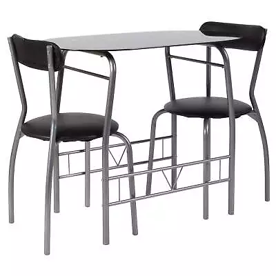 3 Piece Bistro Set With Black Glass Top Table And Black Vinyl Padded Chairs Home • $106.68