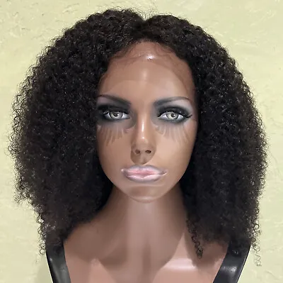 $160 • Buy 360 Lace Frontal  100% Real Human Hair Wig Natural Black Curly  18” Stretched L