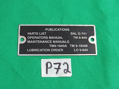 Data Plate Publication Fits Dodge M37 M43 G741 3/4 Ton Truck (P72) • $9