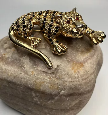 VINTAGE SIGNED PUCCINI GOLD TONE Tiger Lion Panther BROOCH • $15