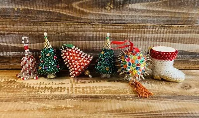 Lot Of 6 Vintage PUSH PIN Beaded Ball Sequins Handmade Christmas Ornaments • $29.99