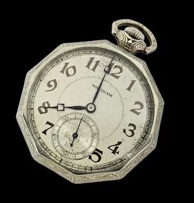 1927 Waltham Art Deco 10k White Gold Filled Fancy Pocket Watch Grade 220 Works • $125