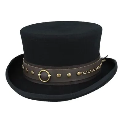 100% Wool Gothic Deadman Top Hat Dressage Steampunk Hat With Laced Brown Leather • $74.59
