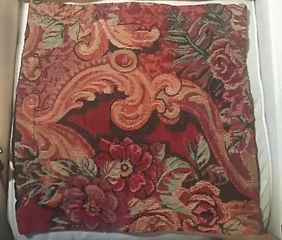 Vintage Tapestry Pillow Cover Red Green 19 X 19 • $18.50