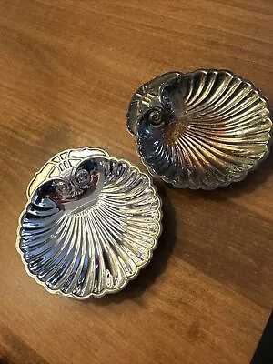 Set Of 2 Vtg Silver Plated Shell Shaped 4” Seashell Soap Dish Trinket Trays Clam • $8