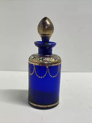 Bohemia Vintage Perfume Bottle Cobalt Blue Glass  W/ Gilding Hand Painted 70 • $19.95