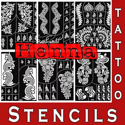 Mehndi Henna Stencils Temporary Tattoo Large Glitter Template Hand Body Art • £3.98