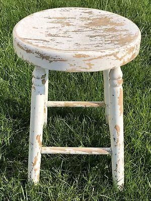 Primitive MILKING Stool Chippy Rustic White Farmhouse Kitchen 18 X 13 • $124.97