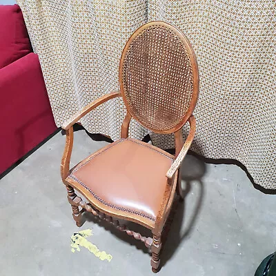 Louis XVI Style Leather Carver Chair W/ Rattan Backrest. • £350