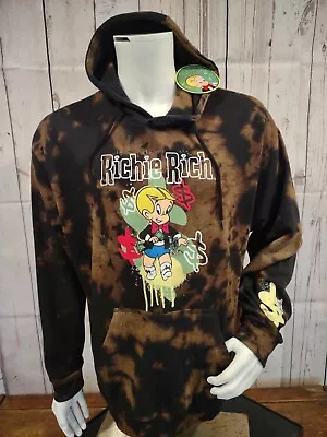 NWT Men's Cartoon Richie Rich Money Brown Tie Dye Pullover Hoodie Shirt LARGE 💲 • $19.99