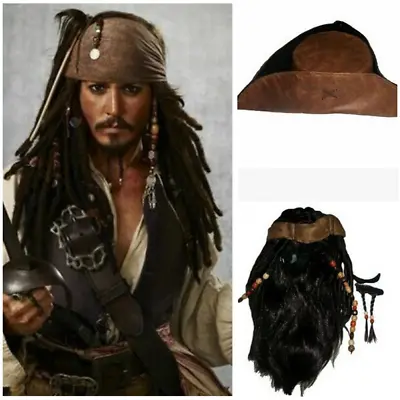 £15.59 • Buy Pirates Of The Caribbean Captain Jack Sparrow Cosplay Brown Wig Hat Beard Set