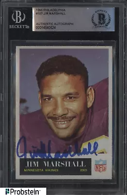 Jim Marshall Signed 1965 Philadelphia Football #107 Vikings AUTO BGS BAS • $27