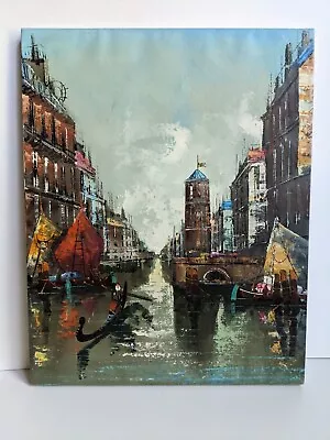 Vintage Oil Painting On Canvas Of Venice Unframed 20  X 16  • $68