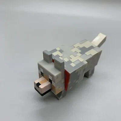 Minecraft 3” Wolf Figure Mojang Figurine Gray With Red Collar Head And Legs Move • $4.99