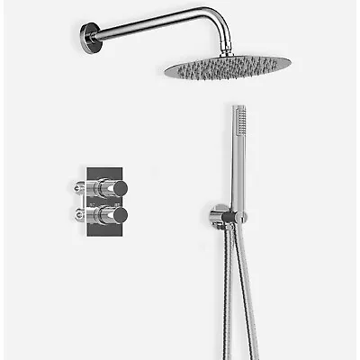 £83.75 • Buy Thermostatic Shower Mixer Round Chrome Bathroom Concealed Twin Head Valve Set