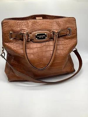 Michael Kors Hamilton Tote Bag Women's Cognac Leather Large Purse Gold Hardware • $55