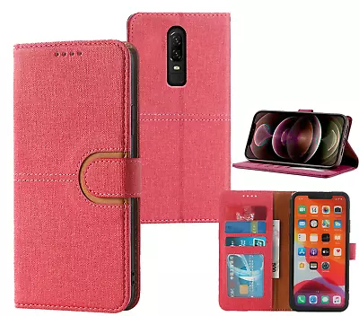 Oneplus 6 Pu Leather Wallet Case Canvas Finish Combined • $7.50