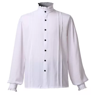 Vintage Gothic Victorian Shirt Stand Collar Men's Costume Shirt 2 Colors • £25.19
