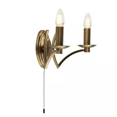 2 Light Antique Brass Multi Arm Candle Wall Mount Home Indoor Corridor Lighting • £56.95