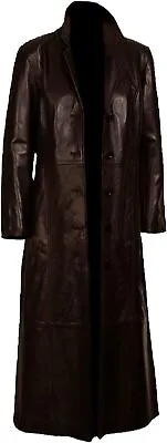 Luxury Men's Brown Lambskin Real Leather Trench Coat Overcoat Long Coat Jacket • $239.99