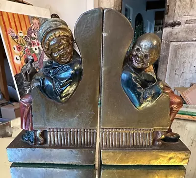 Vtg Lovers Armor Bronze Co Bookends Old Man & Woman Chairs Art Deco • $34.26