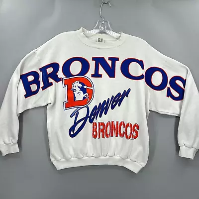 Vintage Denver Broncos Sweatshirt Cliff Engle Big Logo Spellout 90s NFL Crewneck • $74.99