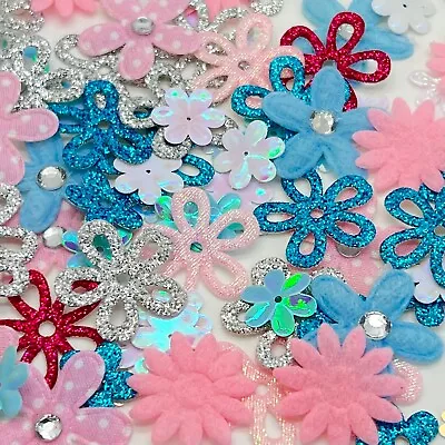 Pink Blue Silver Themed Craft Flower Embellishments Daisy Card Making Paper • £4.55