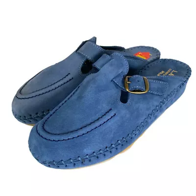 La Plume Nubuck Leather Comfort Clog Mules Sz 38 Blue Adjustable Italy US 7.5-8 • $30.38