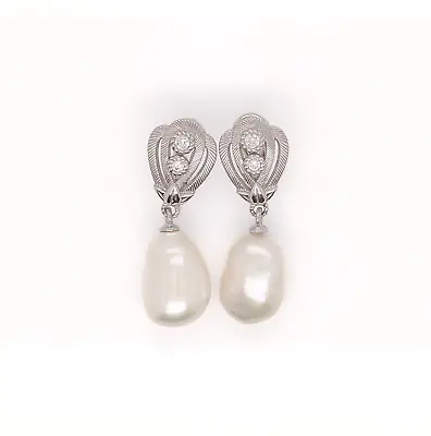 Judith Ripka Sterling Silver Blister Pearl & Diamonique CZ Drop Earrings • $125