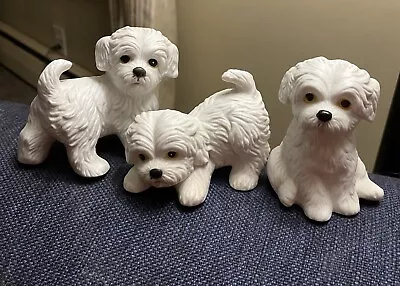 3 Homco Adoreable White Maltese Puppies.  Mint. Ceramic Bisque. • $14.99