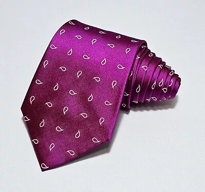 Charles Tywhitt Silk Tie Mens Magenta Paisley Designer Necktie • $13.56
