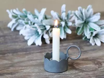 Grey Zinc Candlestick Holder Carry Candle Holder W/Ring Rustic Vintage Style • £6