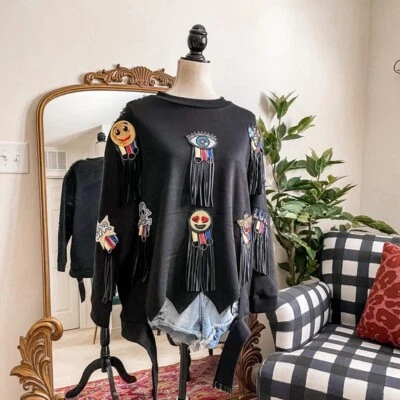 £41.97 • Buy Stella Marina Art To Wear Sequin Patchwork Grunge Sweatshirt Black Women's