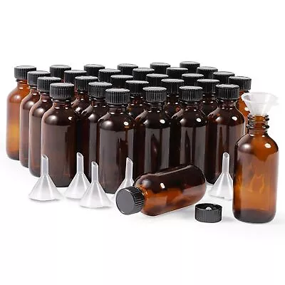 30-Pack 2 Oz Amber Glass Bottles With Lids And 6 Funnels For Storing Liquid • $29.69