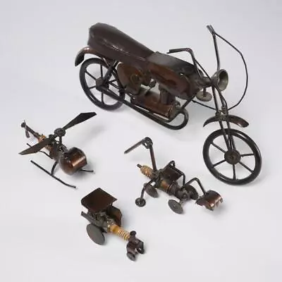 Industrial Metal Steampunk Sparkplug Vehicle Helicopter Motorcycle Sculpture Lot • $70