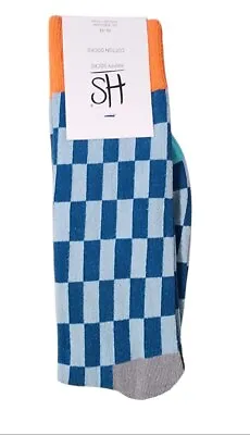 HAPPY SOCKS Men's Blue Cotton Optic Crew Sock Size 8-12 NWT • $8