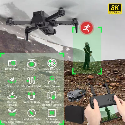 $110.99 • Buy GPS RC Drone With 8K HD Dual Camera WiFi FPV Foldable Quadcopter + 3 Batteries