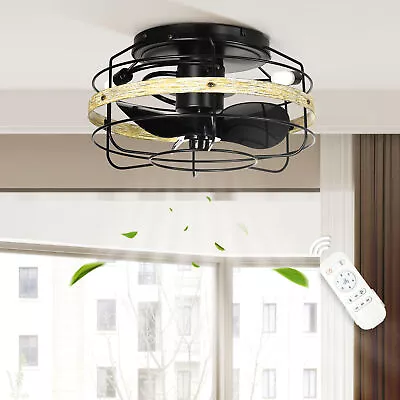 15'' Caged Ceiling Fans With Lights Remote Control Low Profile Industrial Fan • $55.99