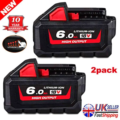 2 Pack For Milwaukee M18 B6 18V Lithium 6.0Ah High Output Battery 48-11-1860 New • £27.98