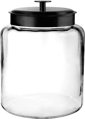 Anchor Hocking 2 Gallon Montana Glass Jar With Lid (2 Piece Black Metal Dishwa • $57.98