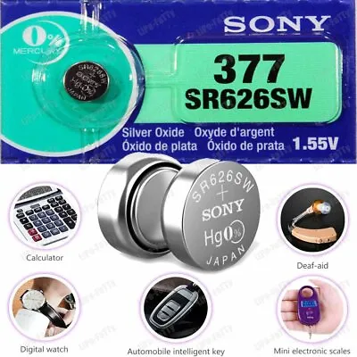 Genuine Sony SR626SW 1.55V 377 SR 626 AG4 Silver Oxide Watch Battery 1.5v Japan • £2.98