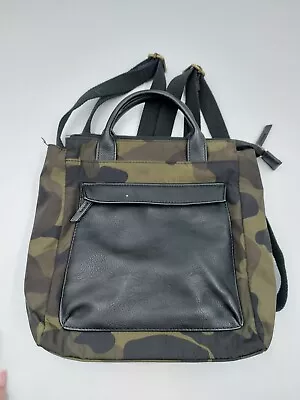 OLLIE & NIC Backpack Bag. Black Faux Leather & Camouflage Print Nylon. • £8.99