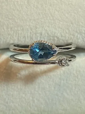 Vintage 925 Sterling Silver  London Blue Topaz Diamond Zircon Open Ring • $19.99